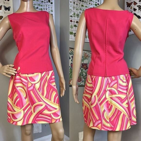 Vintage 90s y2k Brioche Mini Skirt Top Set Mod Psychedelic Mini Size Jrs 9/10 - Picture 1 of 11